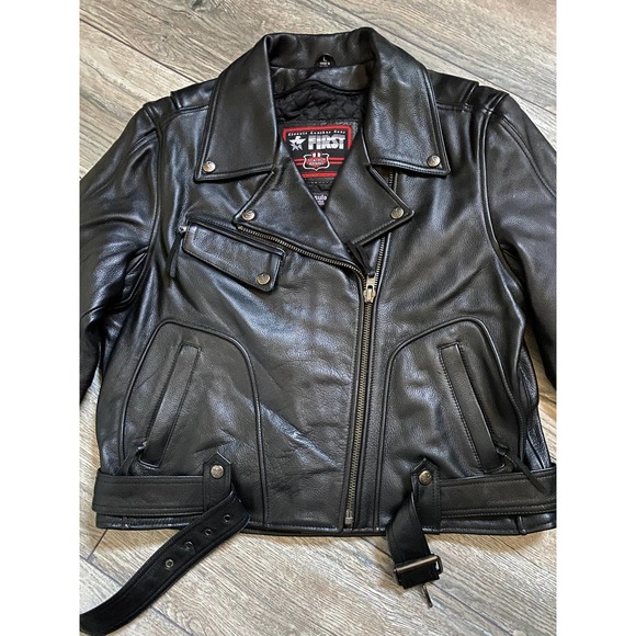 VTG First Classic Leather Gear Moto Jacket Sz L - Picture 4 of 5